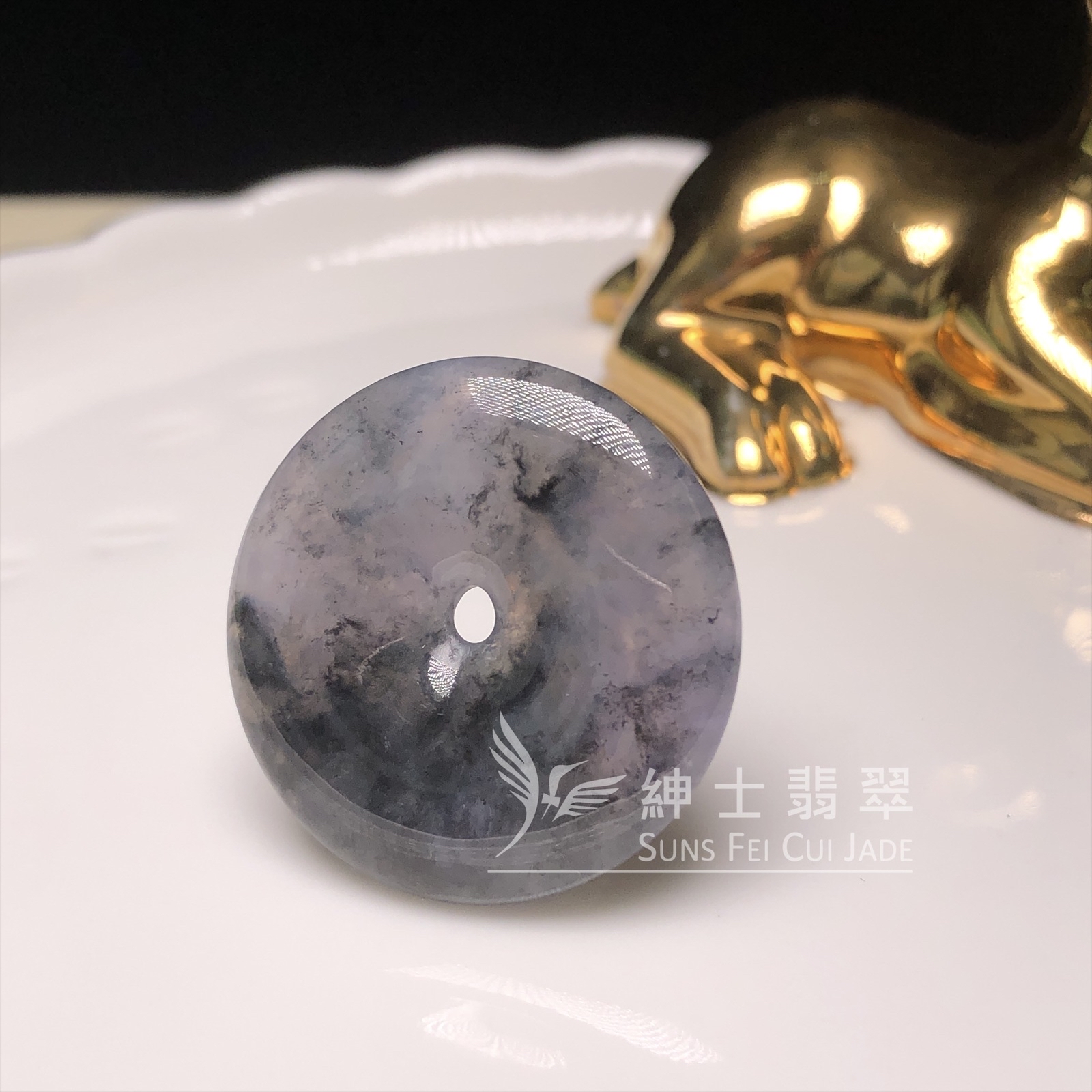 紫底山水烏雞平安扣 B08420