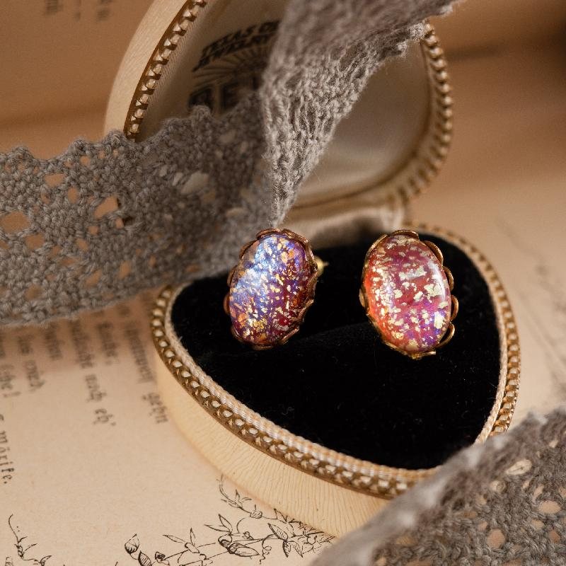 Vintage Recomposed Glass Stud Earrings - Confetti Easter Egg(NA0738)