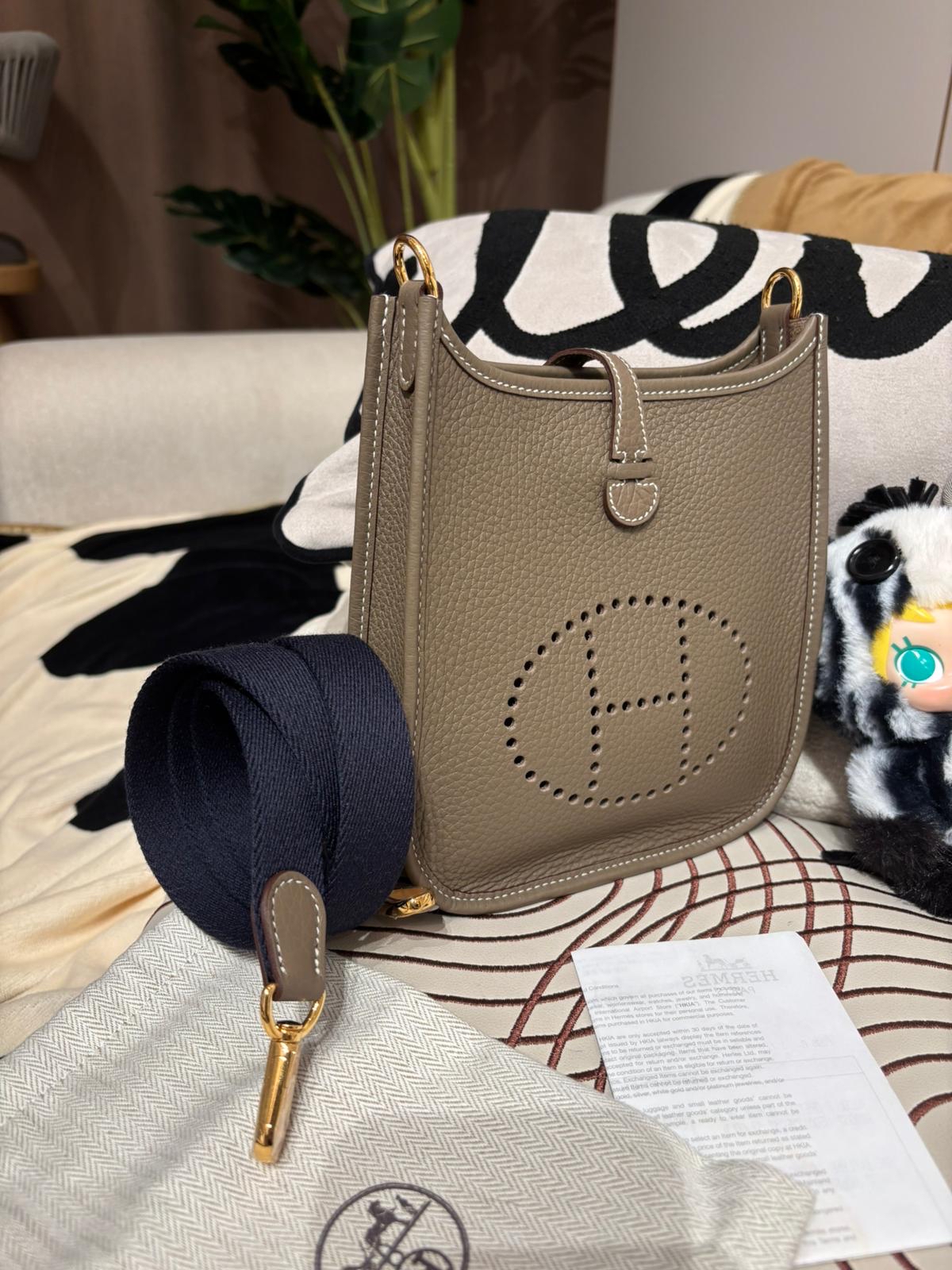 全新 Hermes Mini Evelyne 大象灰金扣 Stamp W 100%Authentic, 全新Brand New ✅收據✅Dust bag ✅Box