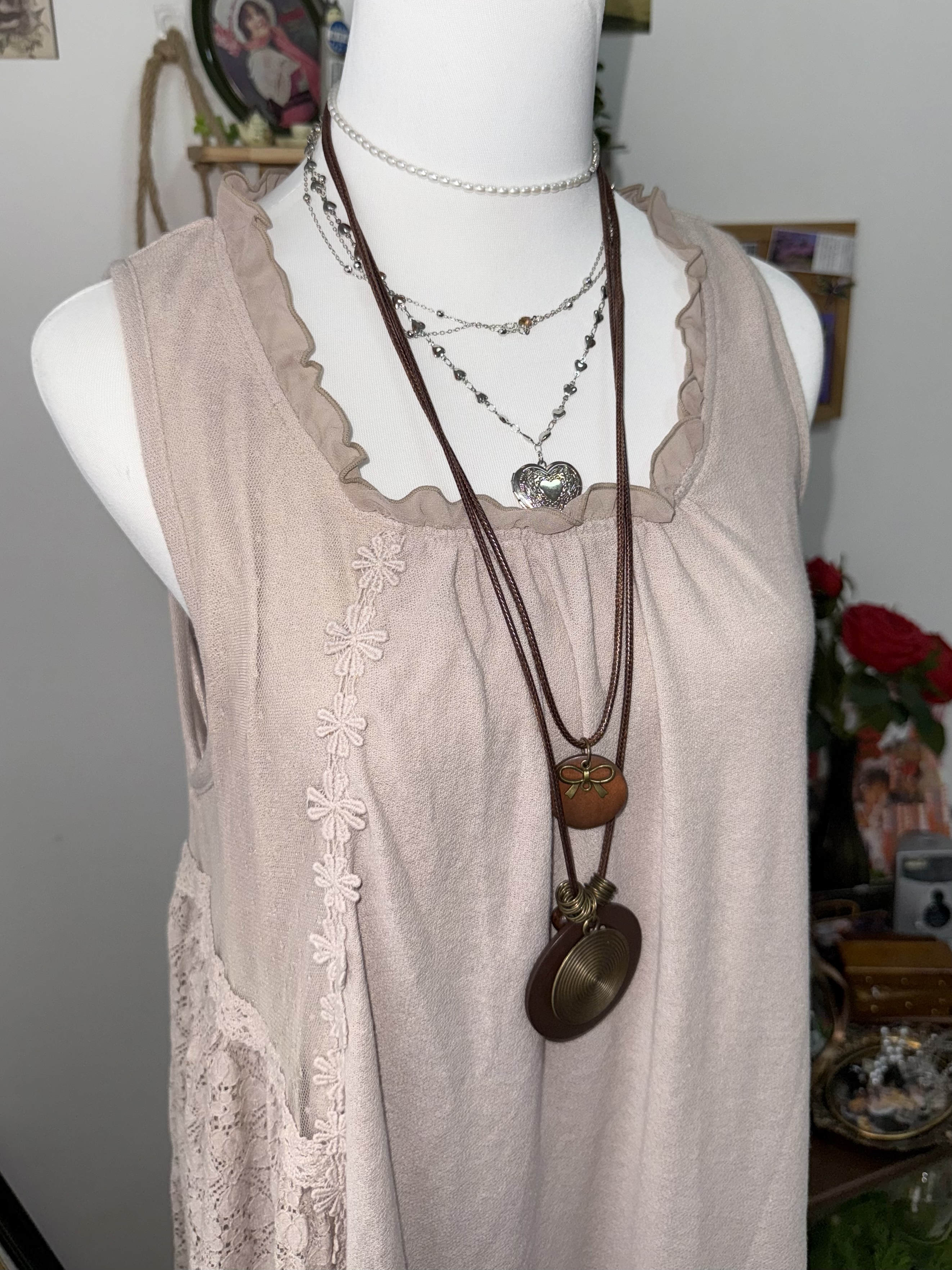 Mori Dusty Rose Sheer Lace 3-Piece Set