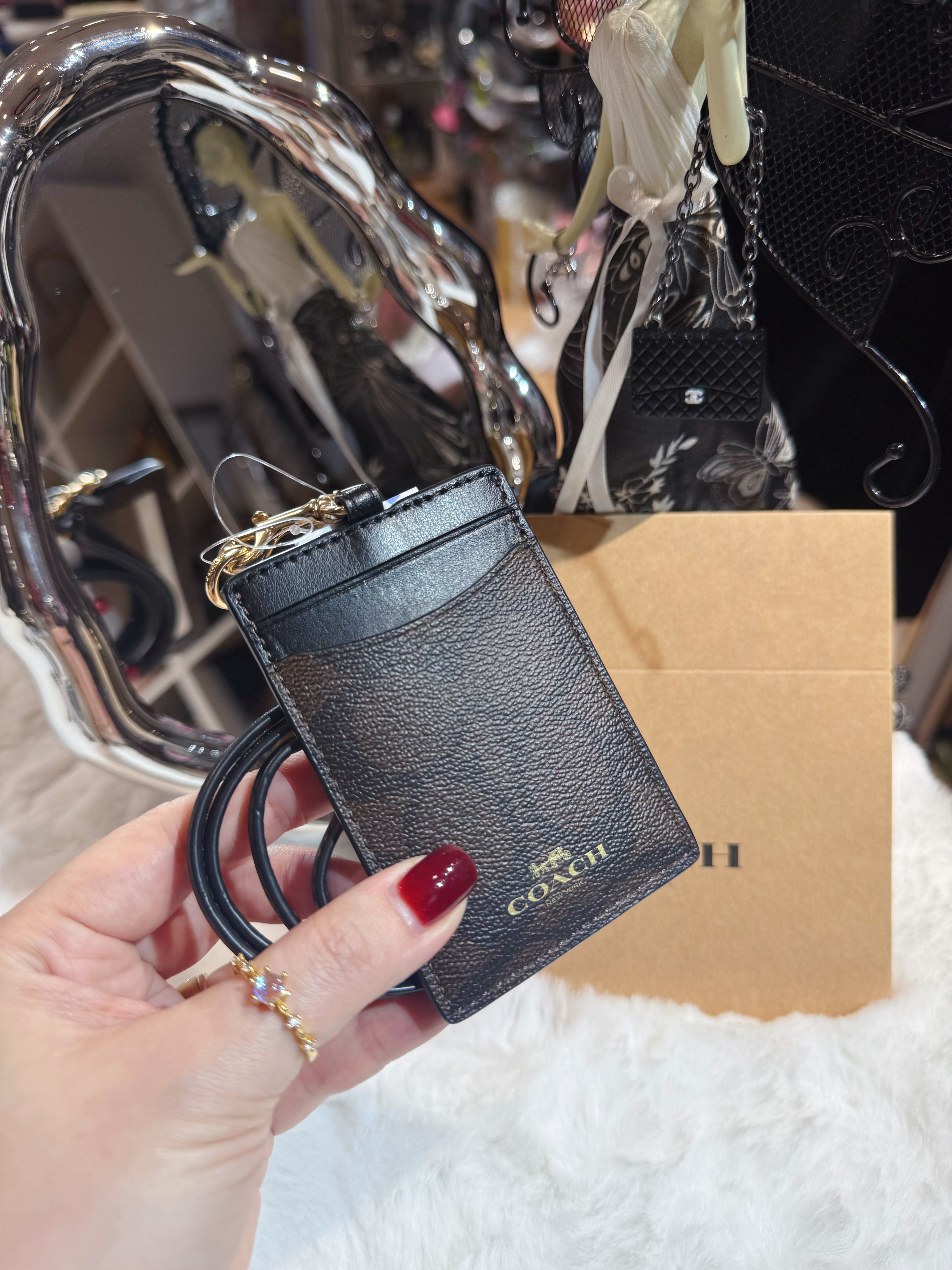 Coach lanyard card case dark/m