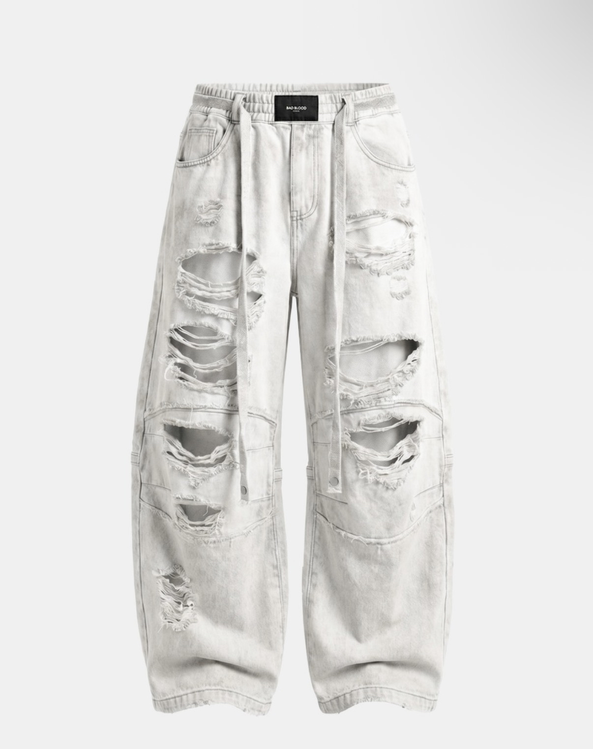 BADBLOOD新款[w-pts26-095] Destroyed Raw-Edge Joggers - White