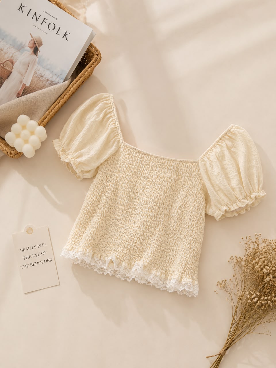 A012302 Korean Sweet Puff Sleeve Crop Top