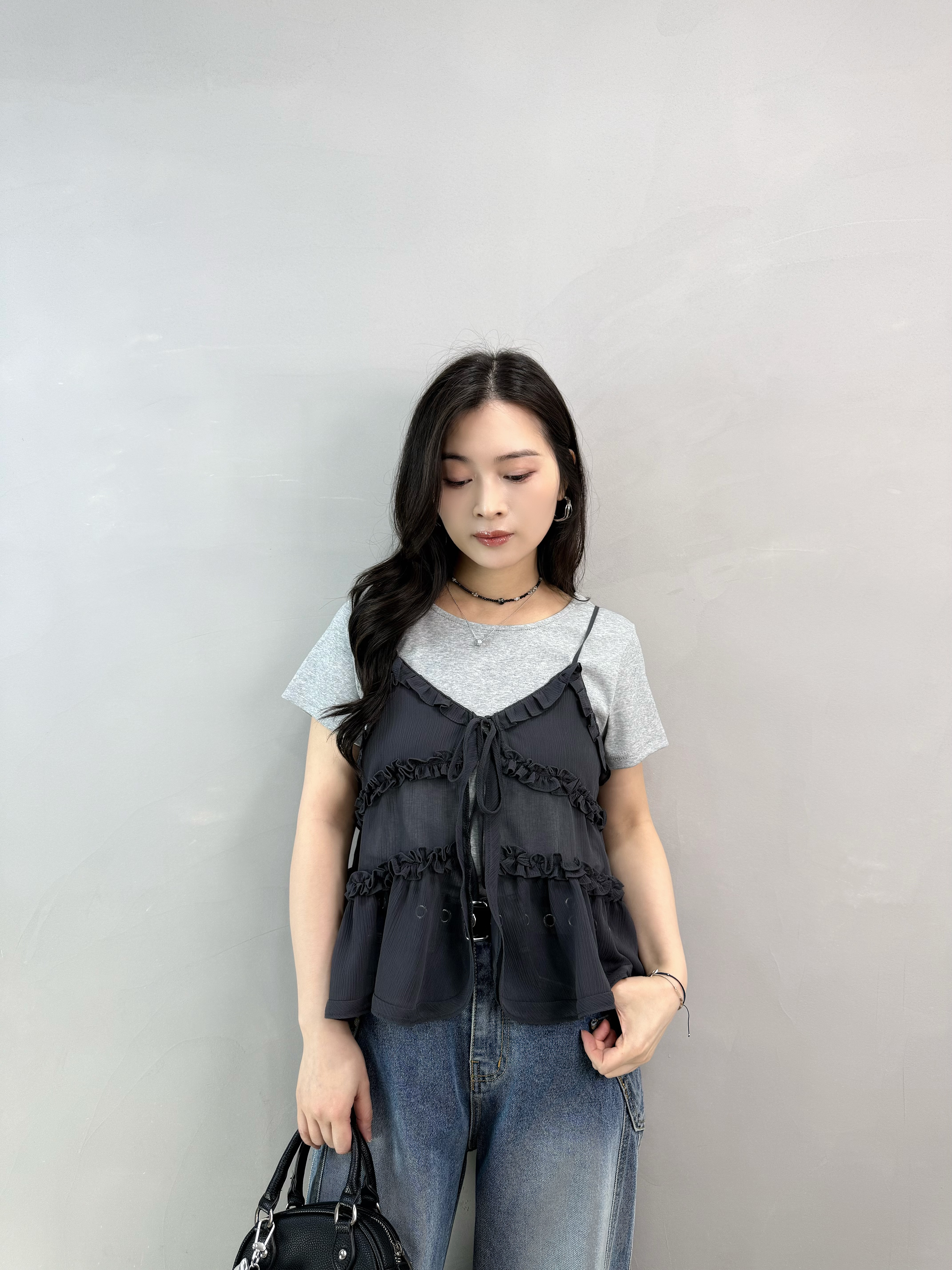 L66 ruffle 雪紡吊帶