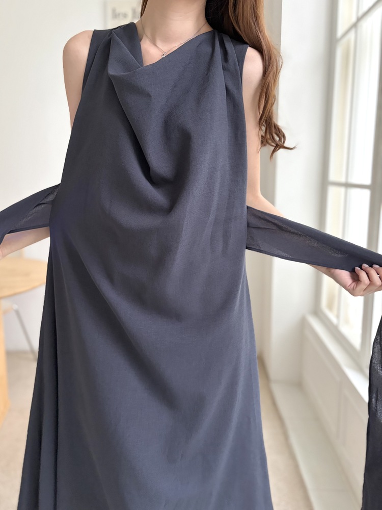 Athena Drape Dress (Charcoal)