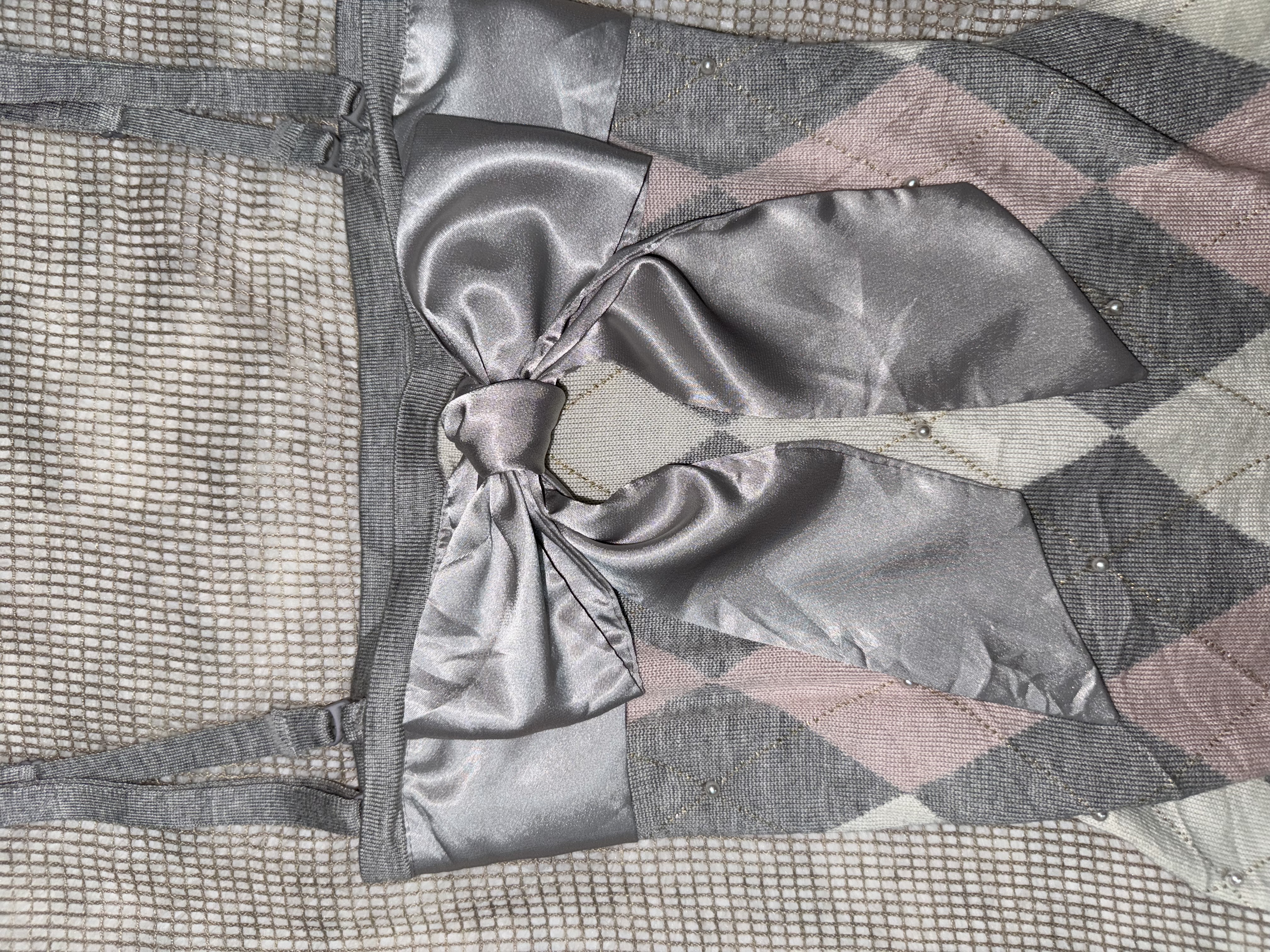 Argyle Pearl-Embellished Camisole with Large Satin Bow