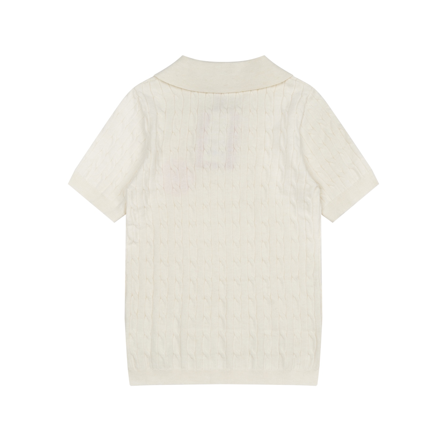 Mardi Mercredi Flower Embroidery Cable Short Sleeve Knit