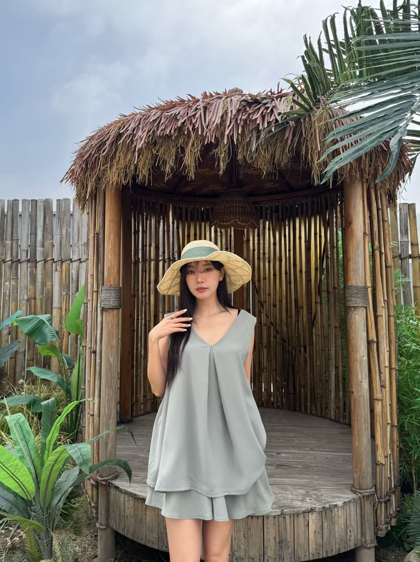 M5 橡筋腰雪紡A字裙褲