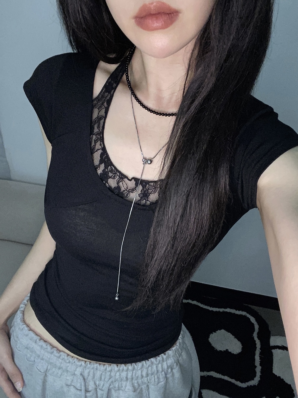 Lace-Trim Halter Layered Top