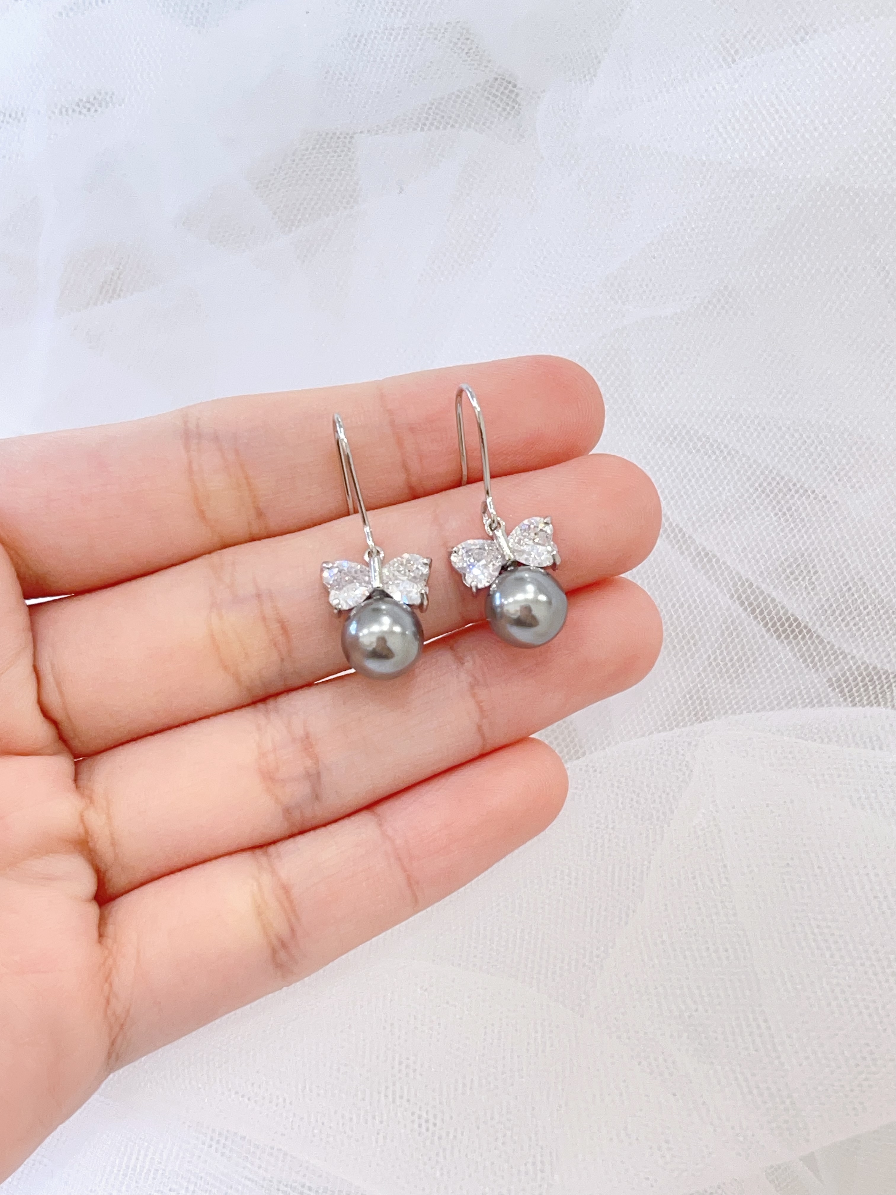 新款蝴蝶结锆石珍珠耳坠耳环