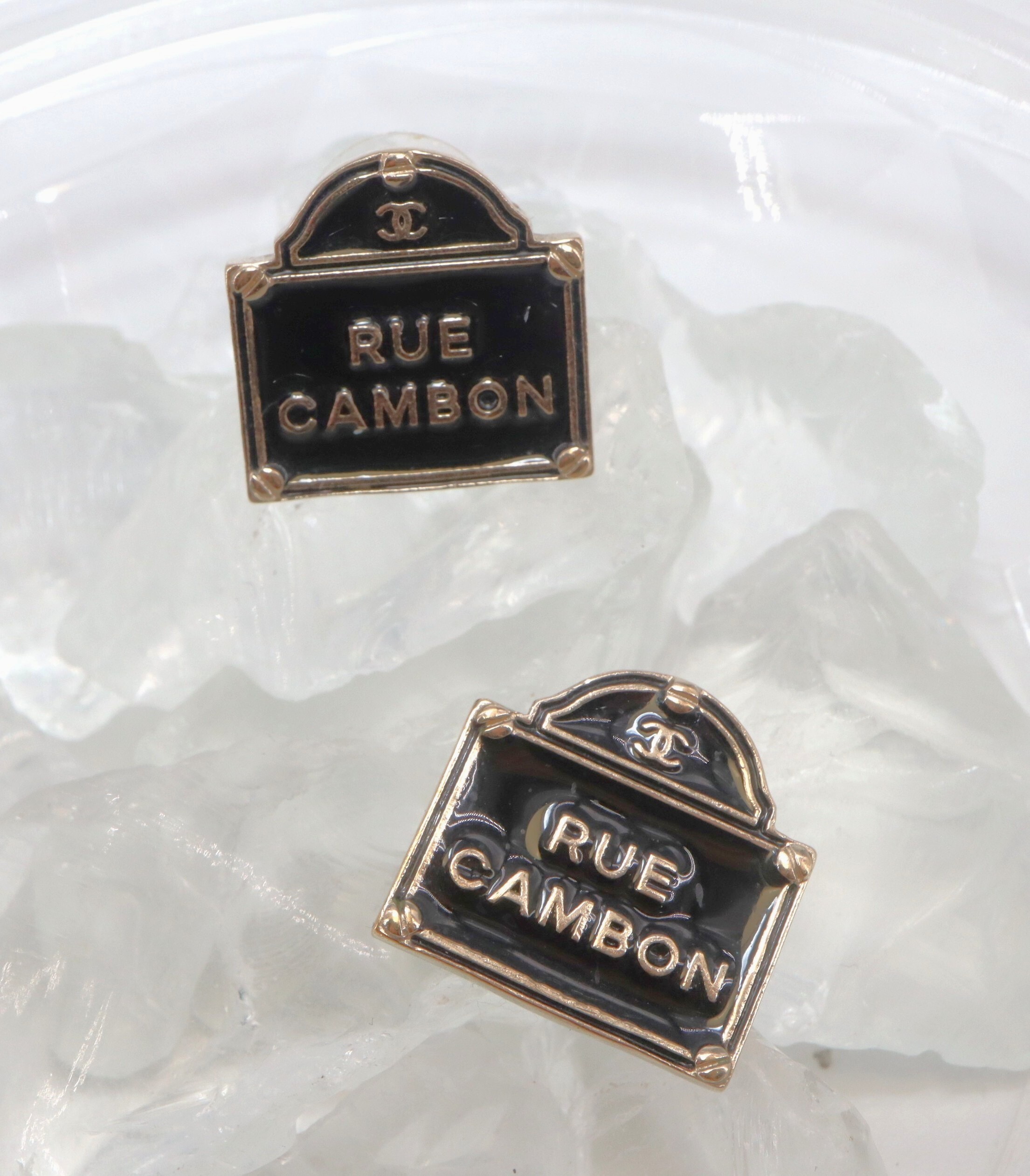 Chanel Coco Mark "Rue Cambon" Sign Piercing Earrings