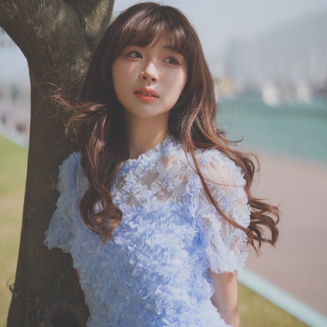 藍色褶邊洋裝長裙