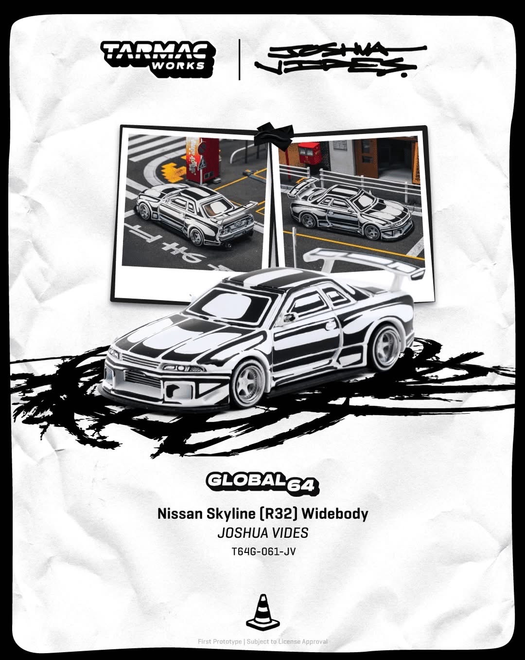 (預訂 Pre Order) Tarmac Works  ( T64G-061-JV ) Nissan Skyline (R32) Widebody - Designed by JOSHUA VIDES