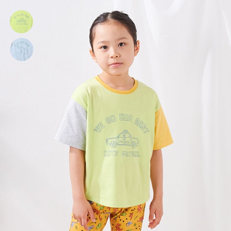 🆕【⭐訂購⭐】 🌀汽車/恐龍刺繡 拼色袖 短袖 tee［2款選］🌀[ELGA-0023][260805]