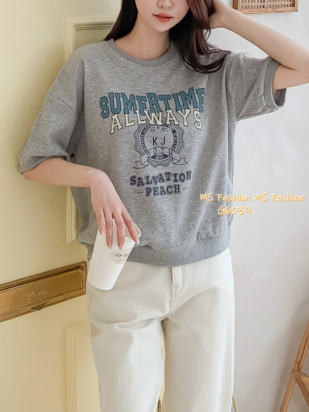 G6039 韓國🇰🇷拼色字母print top