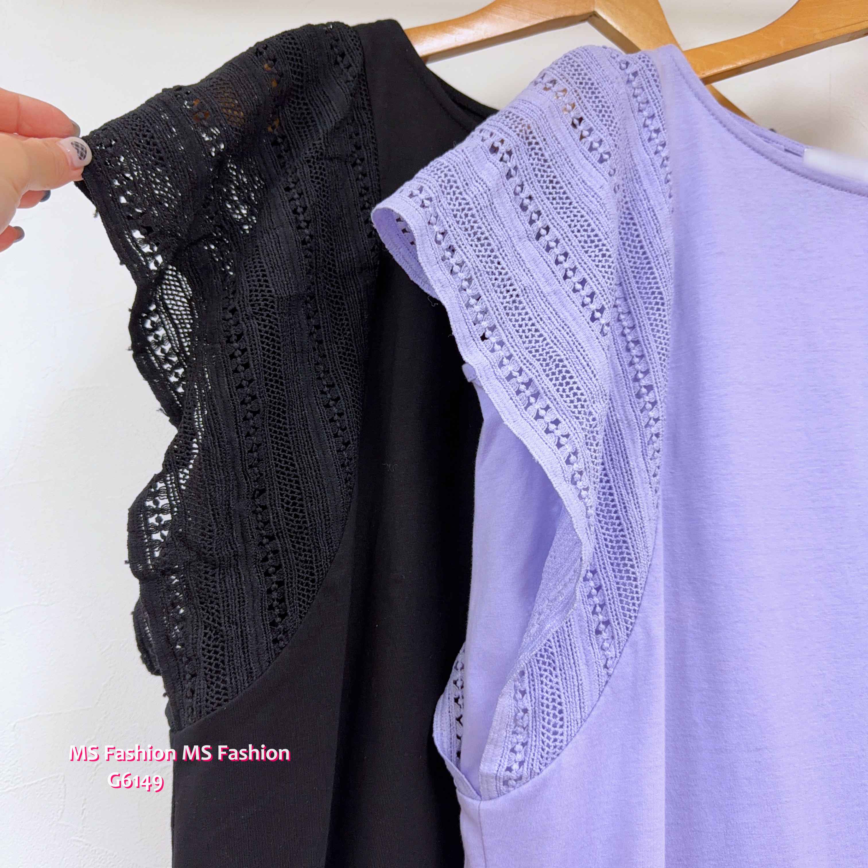 G6149 韓國🇰🇷淨色通花袖top