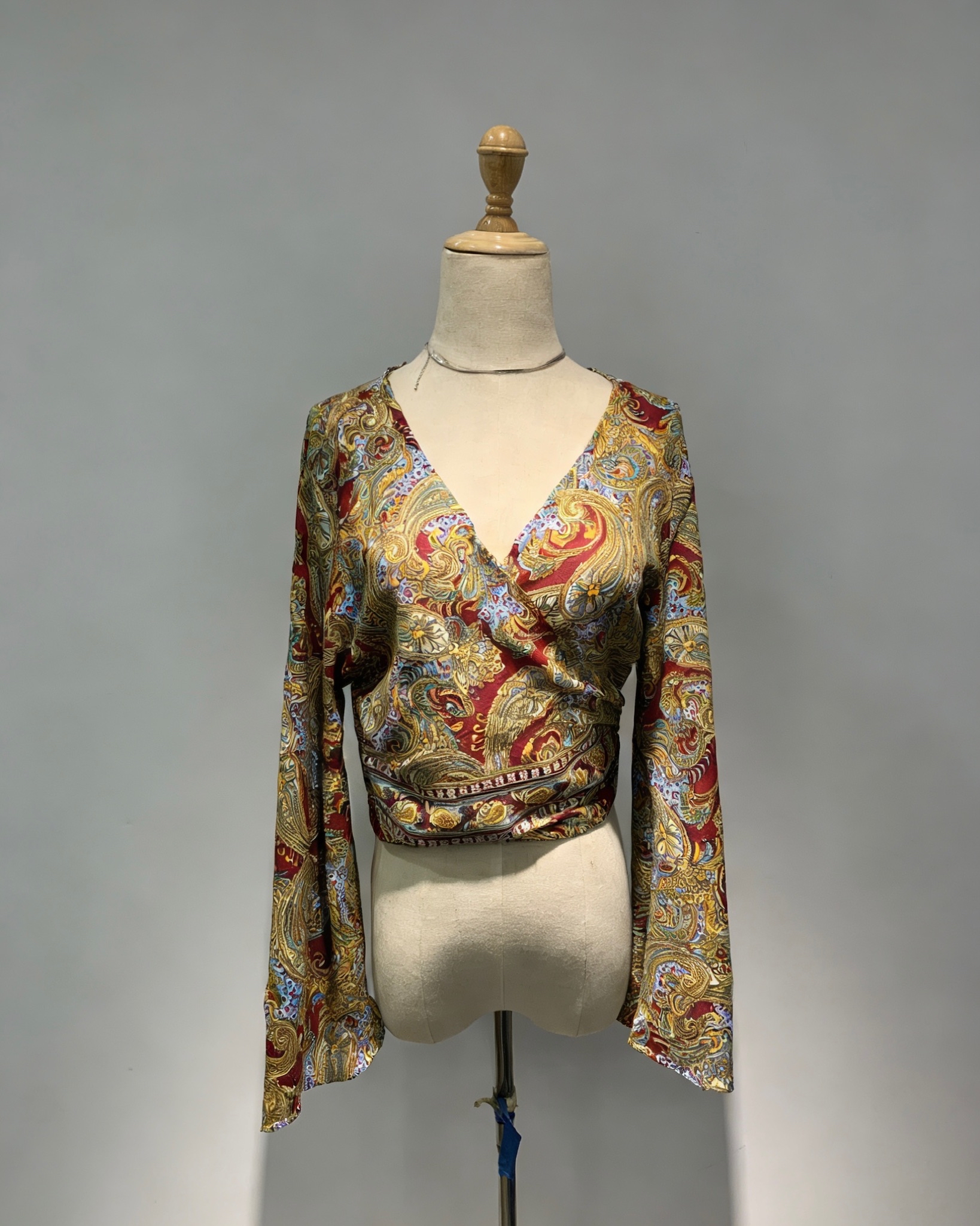 復古印花綁帶上衣