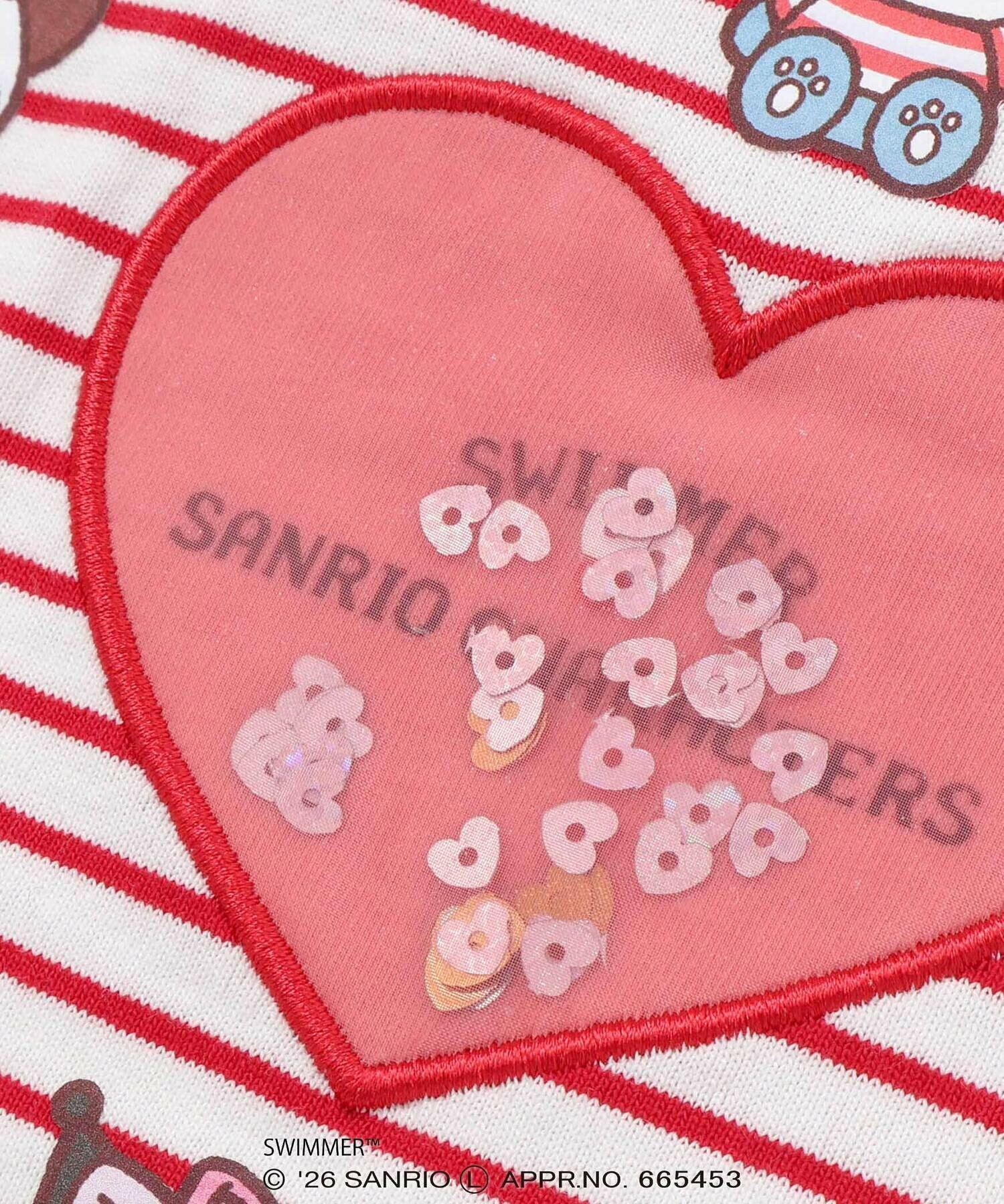 🇯🇵預訂 日本直送🇯🇵Slap Slip x Swimmer x Sanrio系列兩色人物印花亮片愛心蕾絲荷葉邊領口條紋短袖上衣