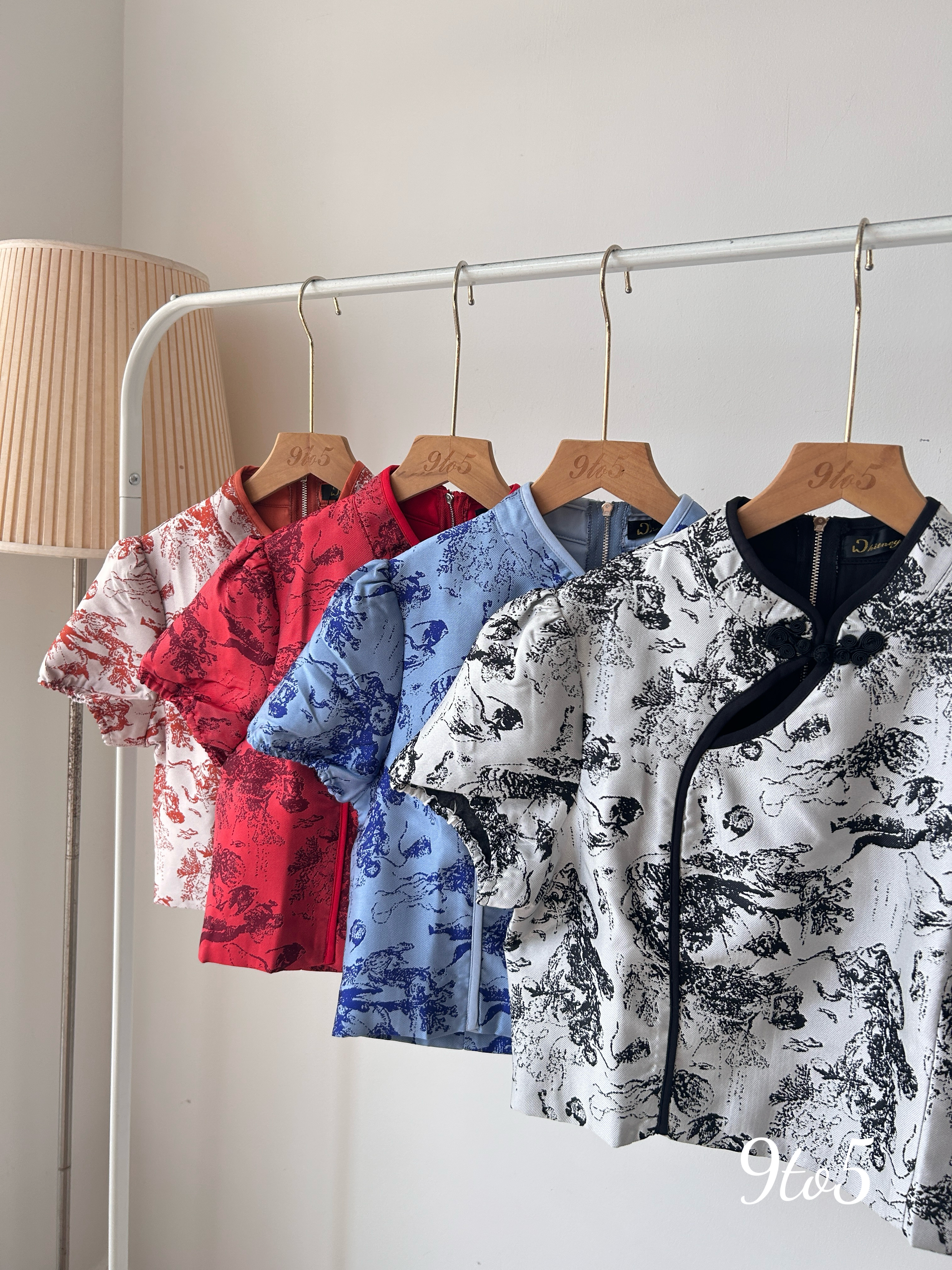 T3922 Puff Sleeve Cheongsam Top - 4 Colors