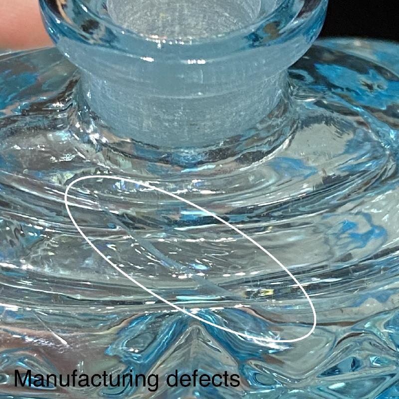 1960s Czechoslovakia Art Deco Inspired-Pattern Pressed Glass Vanity Perfume Bottle -Aqua Blue(MW013)