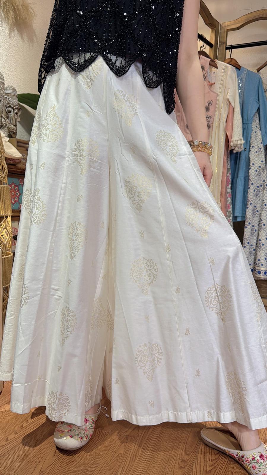 2889 Pearl White Golden Stampling Wide Legs Pants 37"