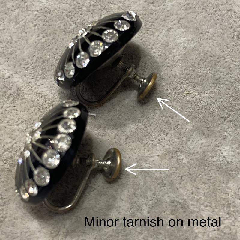 C.a. 1960s-80s Floral SunRay Sparkling Black Screw-back Earrings (MW155)
