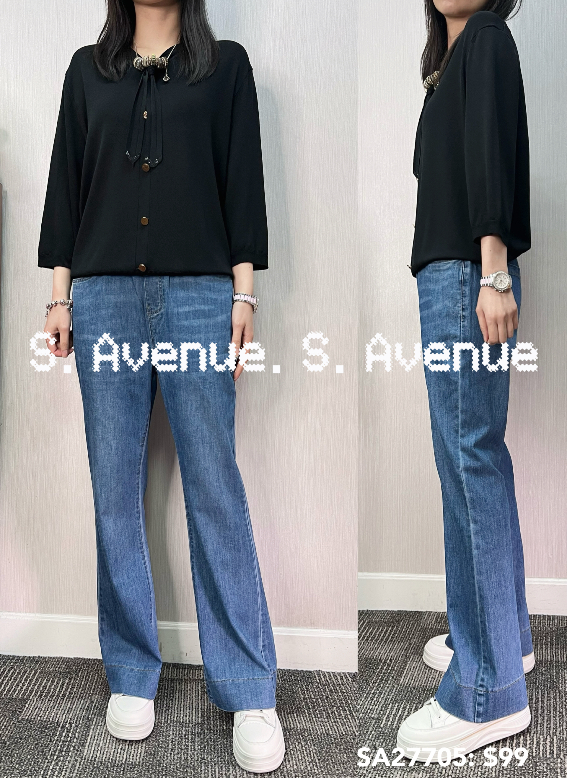 SA27705: 中袖綁帶假鈕top