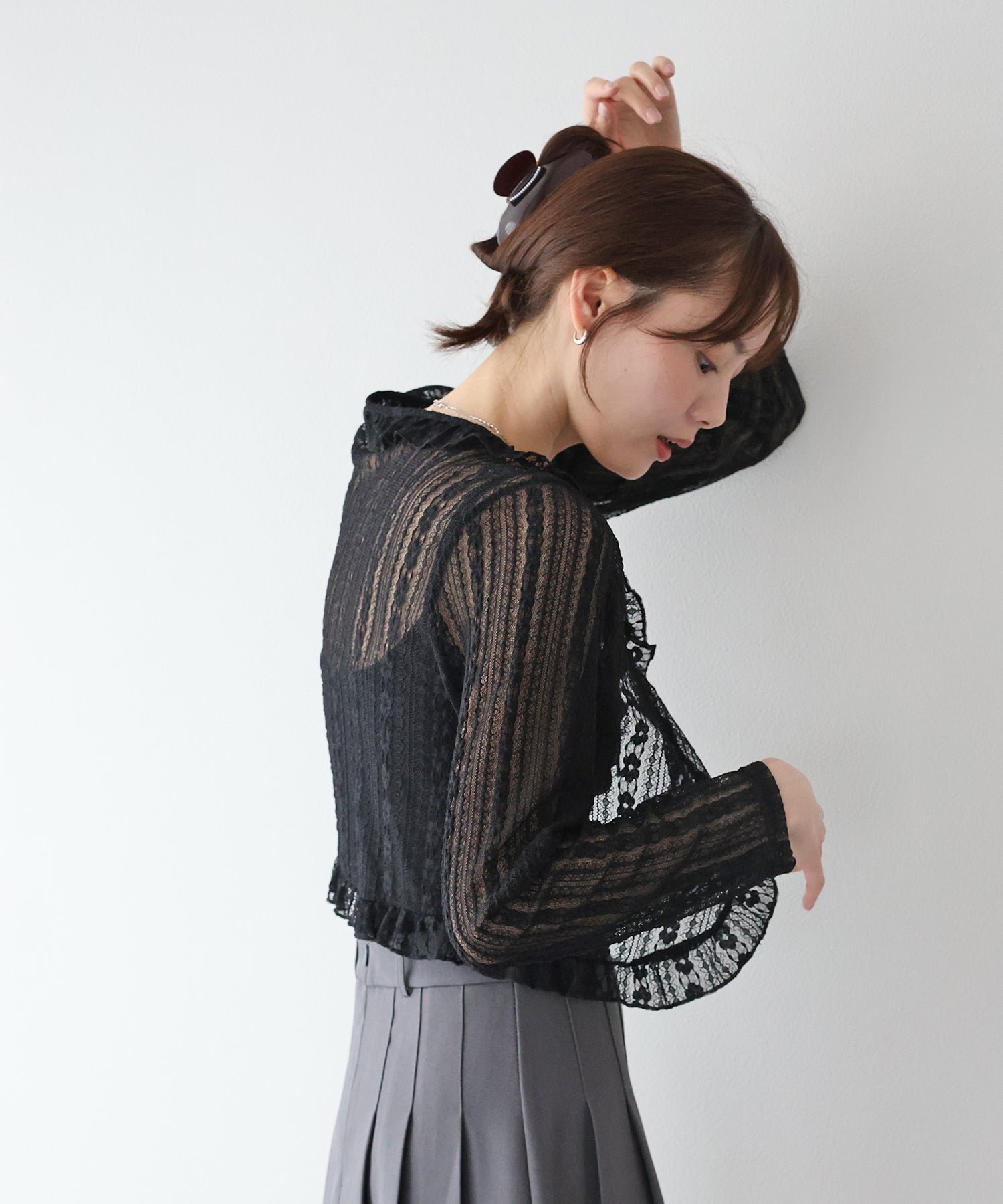 <JP> Ruffles sheer lace cardigan* 3色入 <預購>