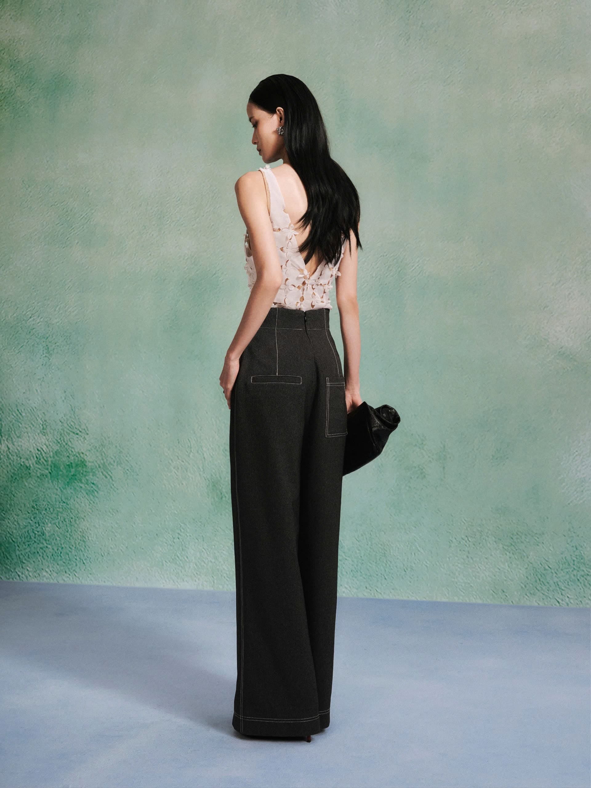 V Waist Denim Twill Pants