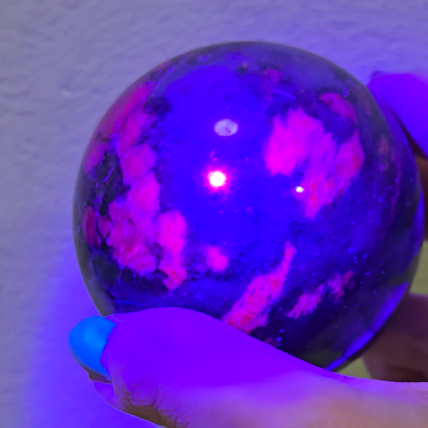 Ruby in green mica fuchsite sphere with UV - MCA113