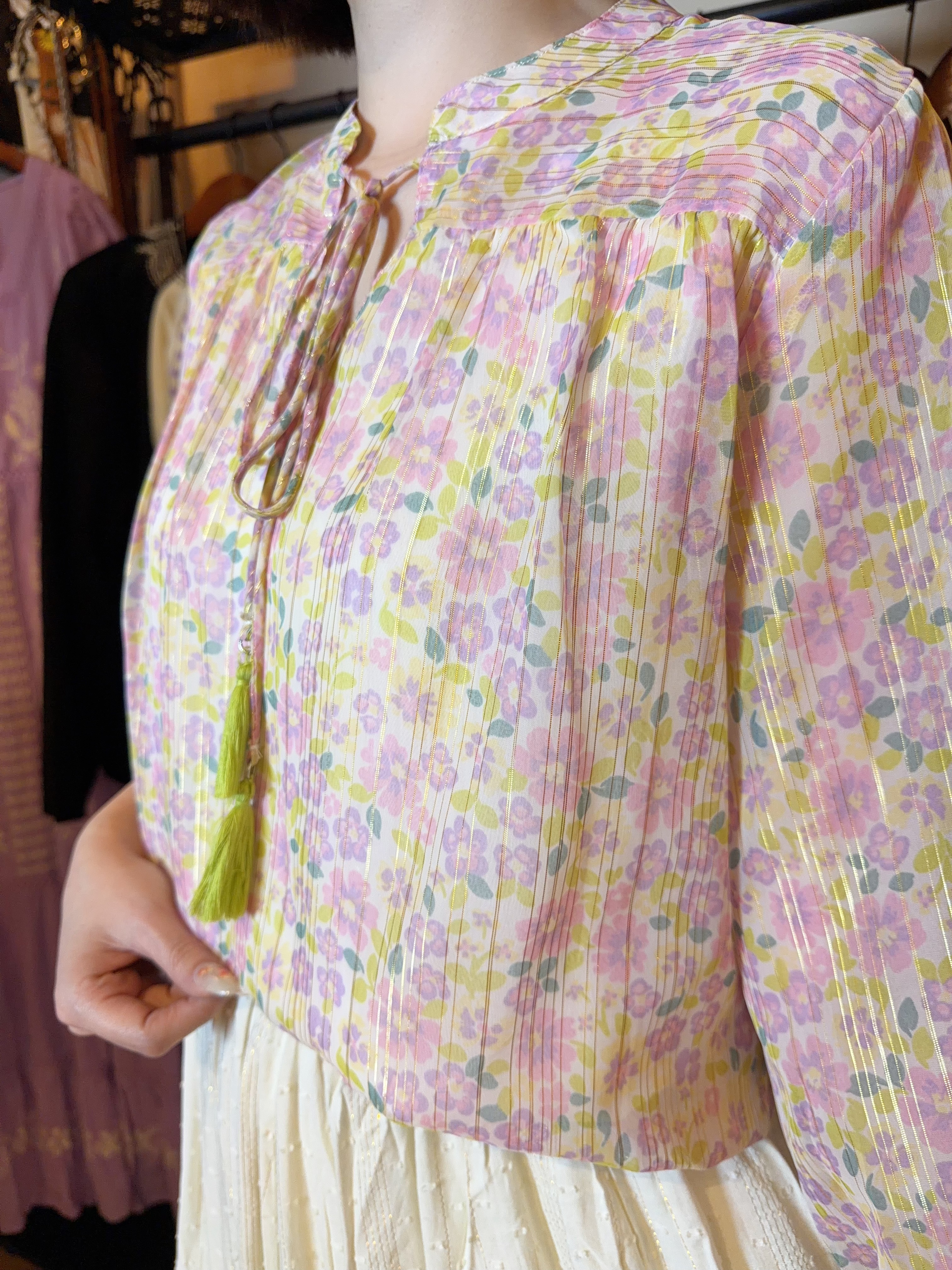 Pink x Purple Chiffon Ribbon Collar Top #1426