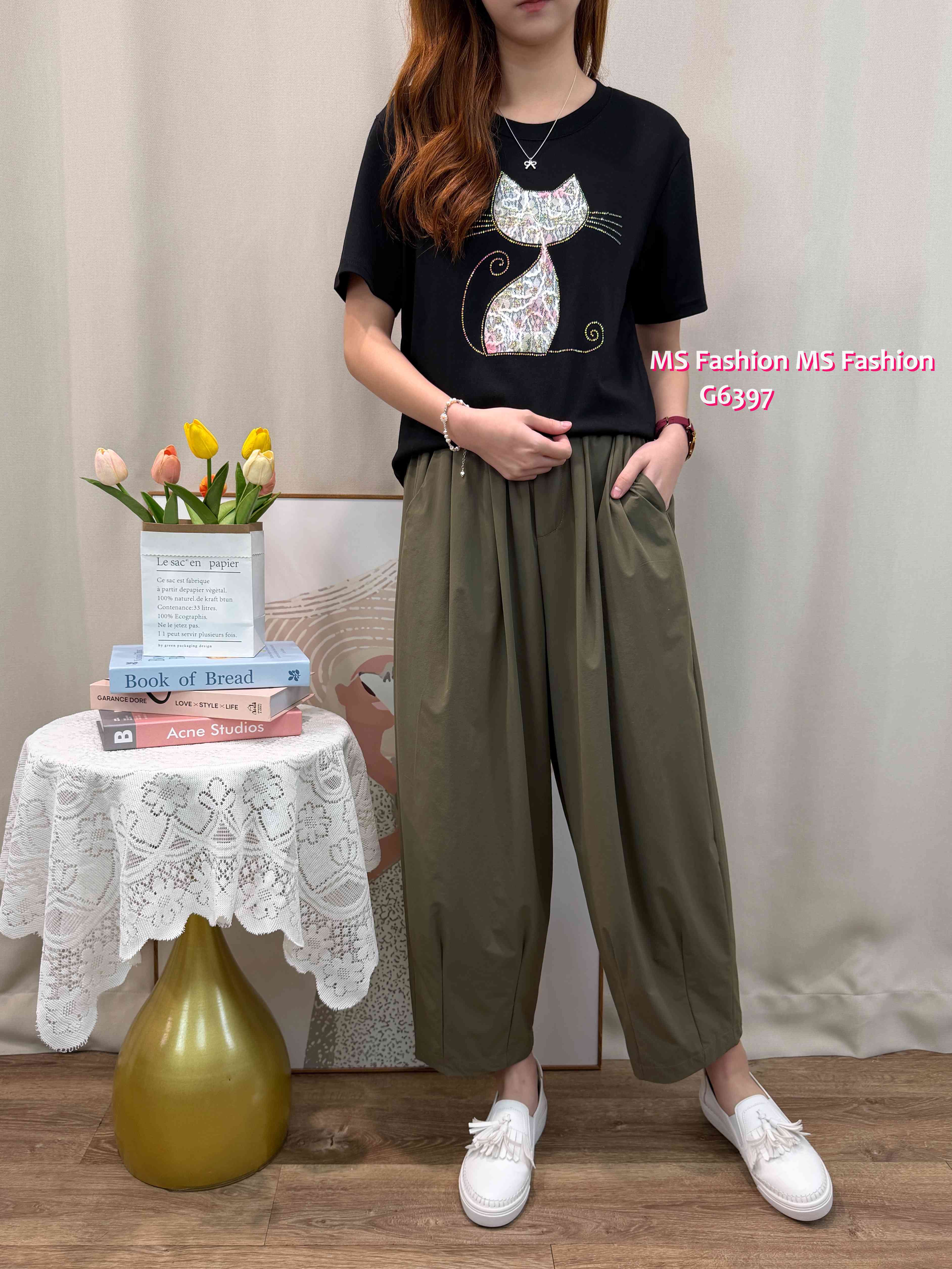 G6397 lace貓瞄tee
