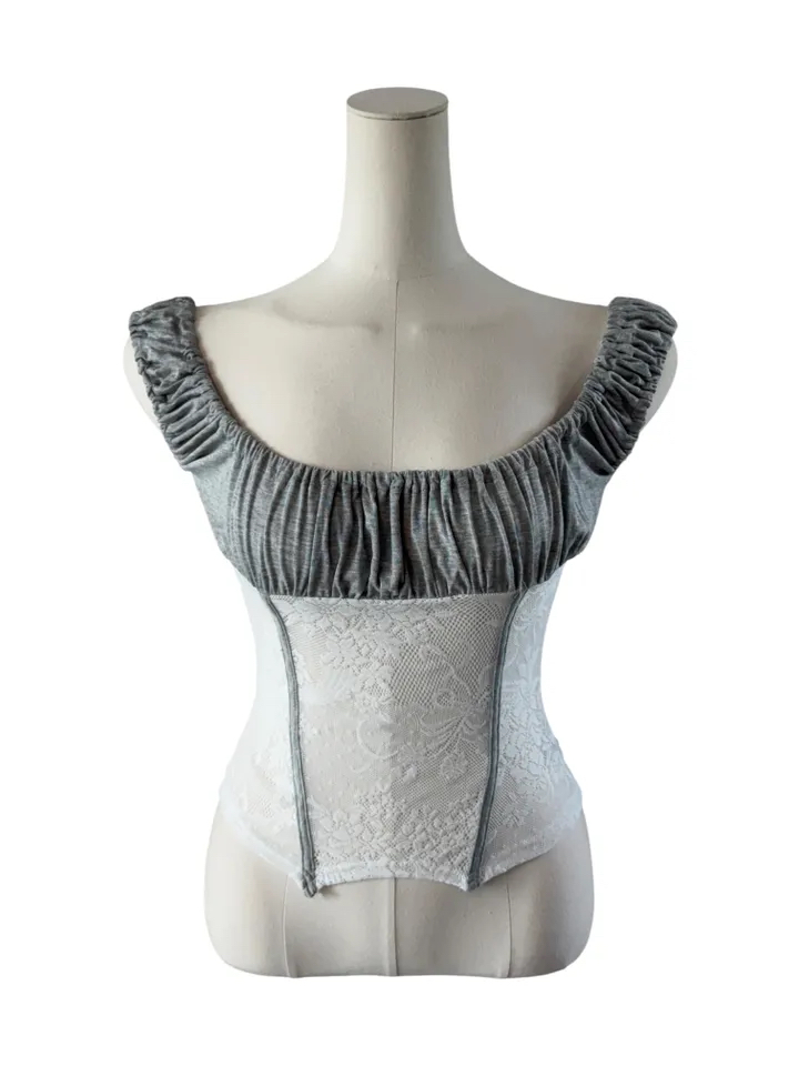 Ruched Sheer Lace Panel Corset Top
