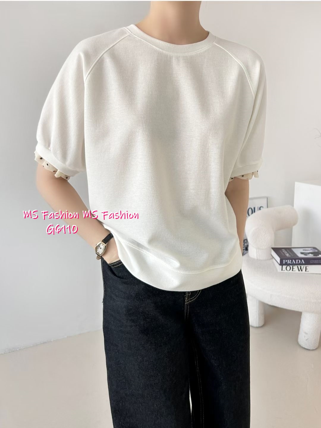 G6110 韓國🇰🇷拼波點ruffle袖top