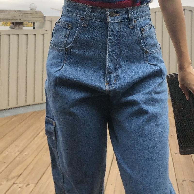 C.a. 1990s Stylish High-Waist Cargo Jeans 100% Cotton (MT927)