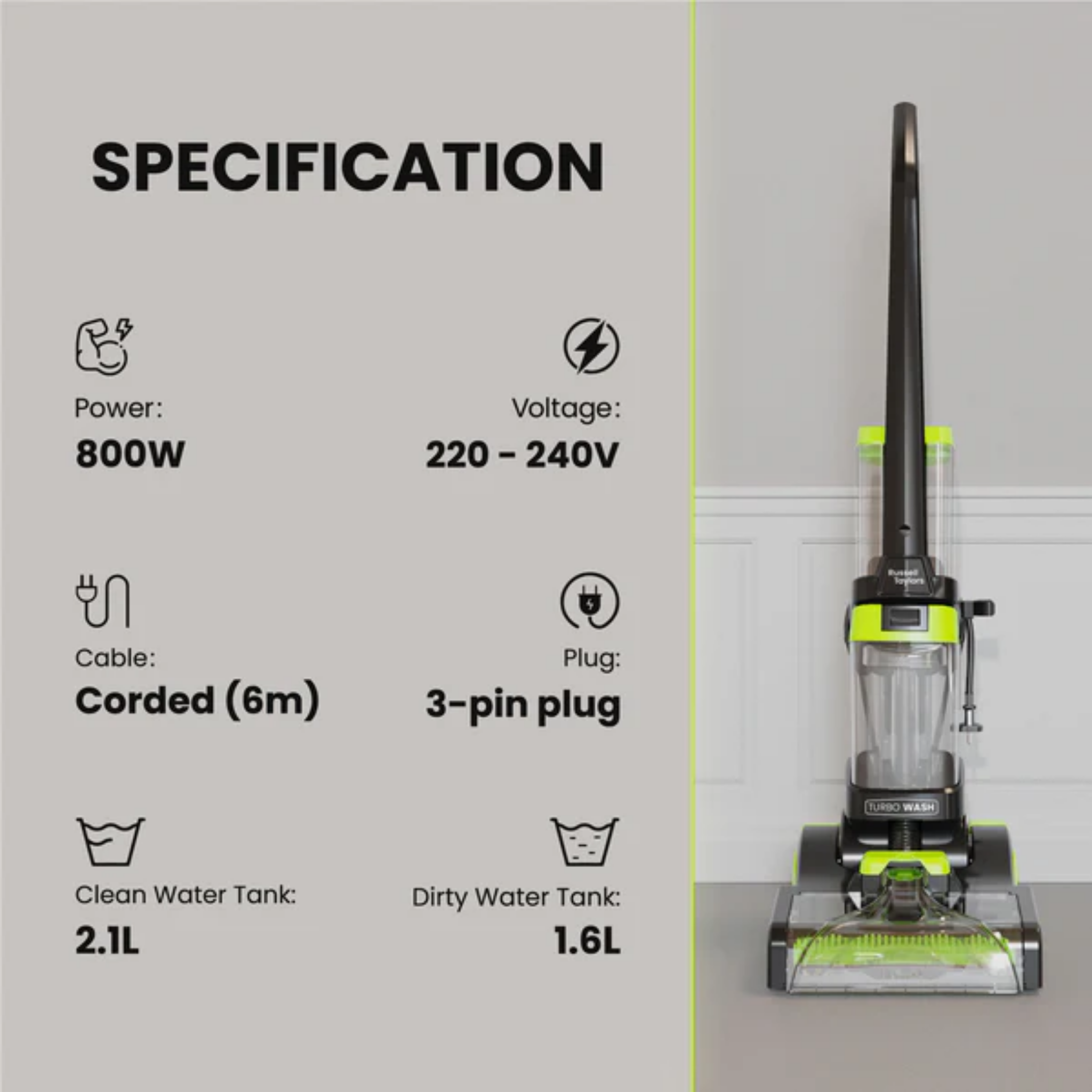 Russell Taylors 800W Carpet Washer & Spot Cleaner (CW-800)