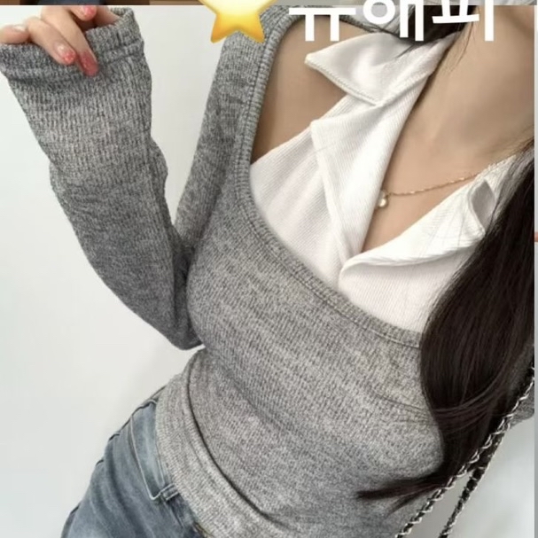 韓國大姐姐漏空V領Top