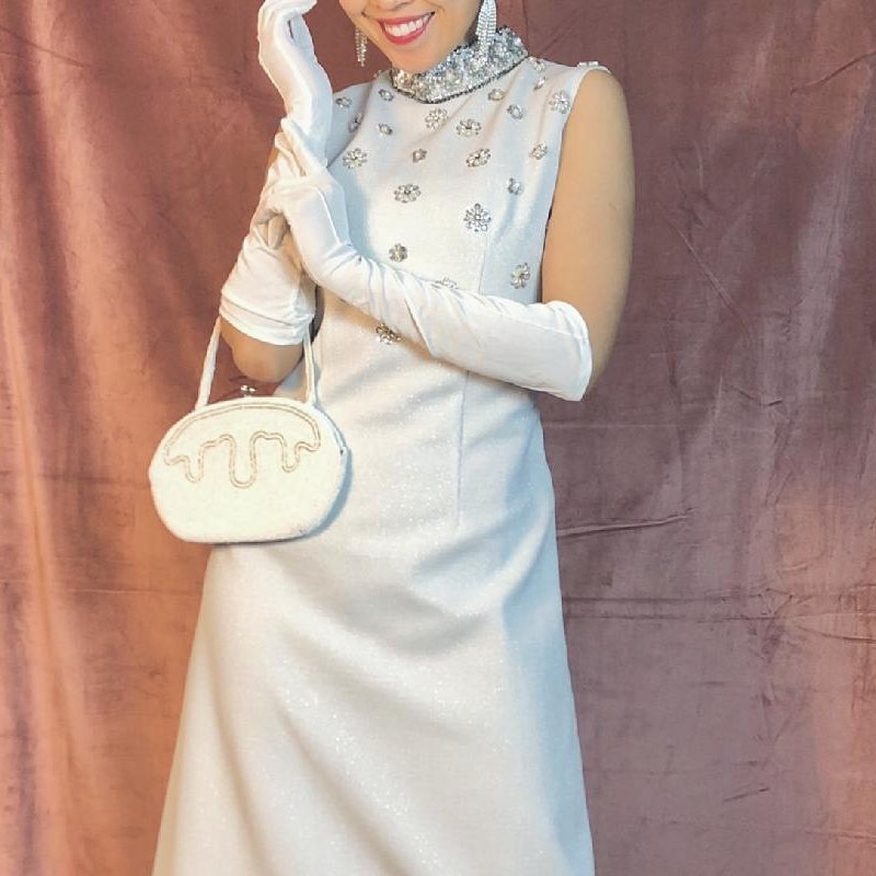 Vintage C.a. 1960s Debbie Made in Japan Lime Motif White Bead Bag(MT444)