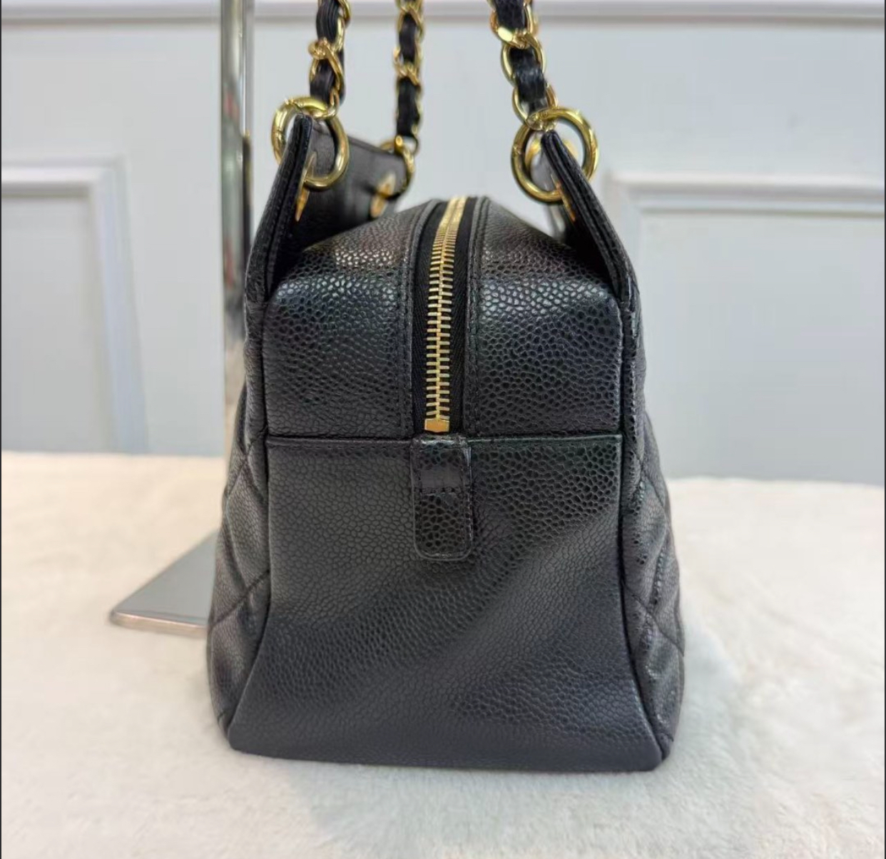 Chanel/香奈兒 黑金荔枝紋牛皮PPT托特包 經典菱格紋 大logo通勤百搭 大容量購物袋 女款 