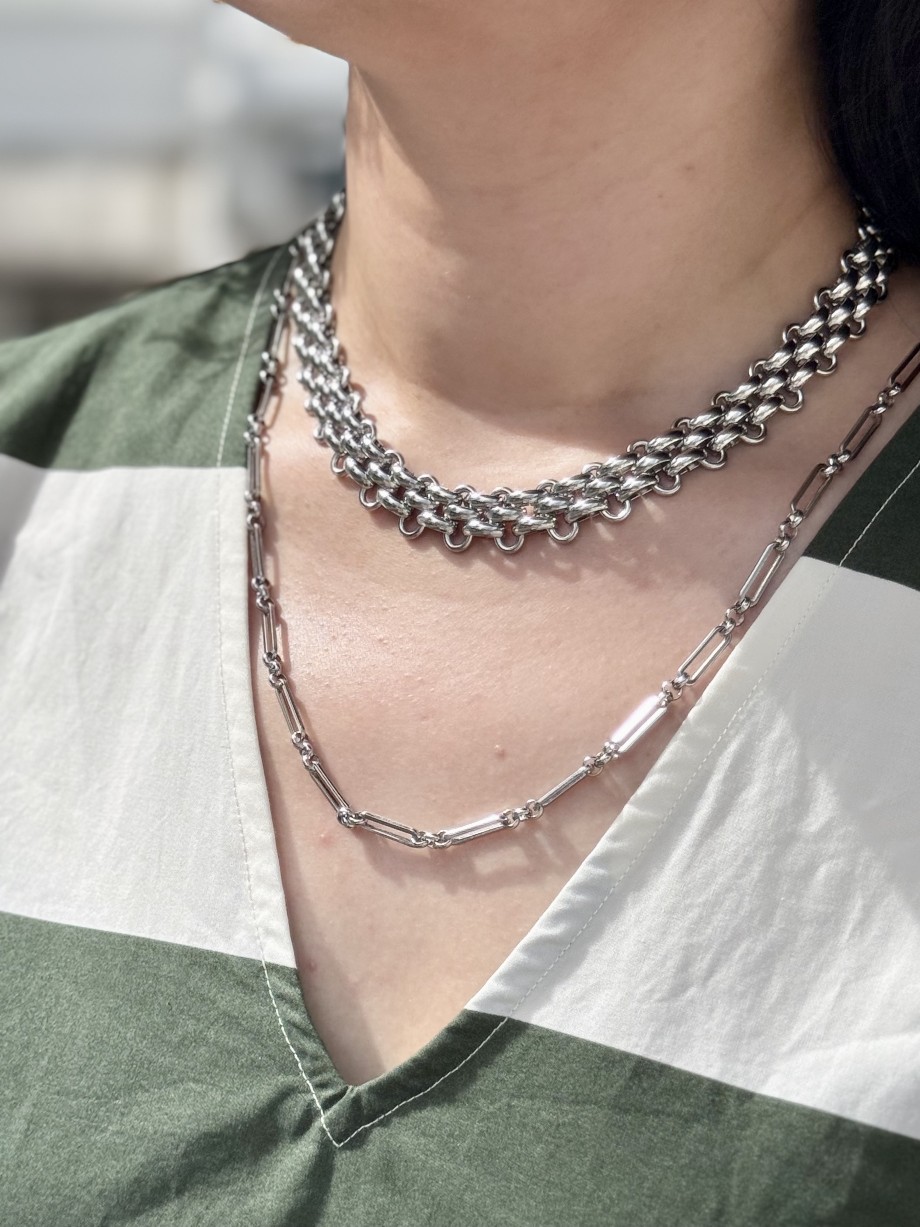 Sliver long chain stainless necklace