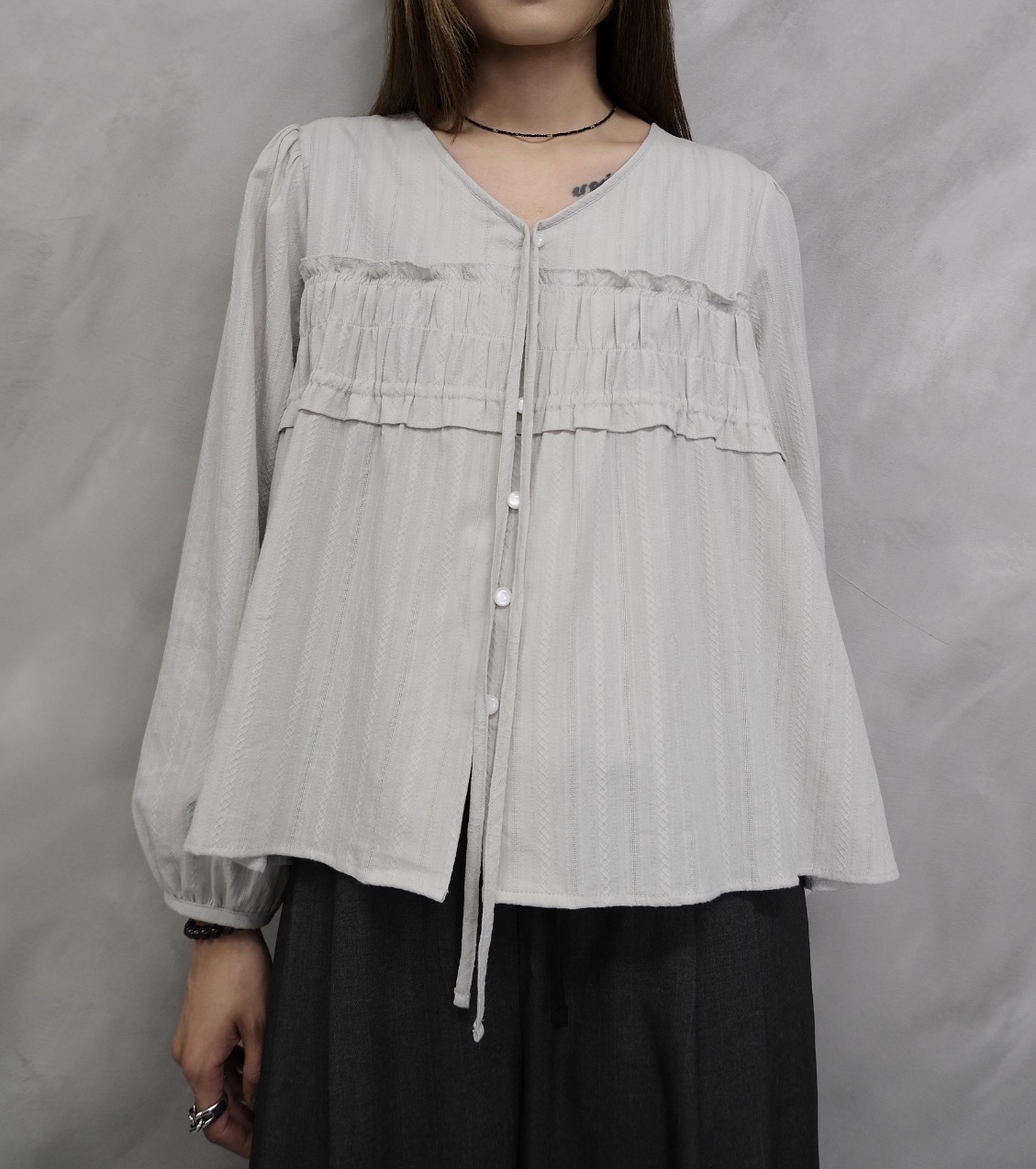 Ruched V-Neck Blouse #top155