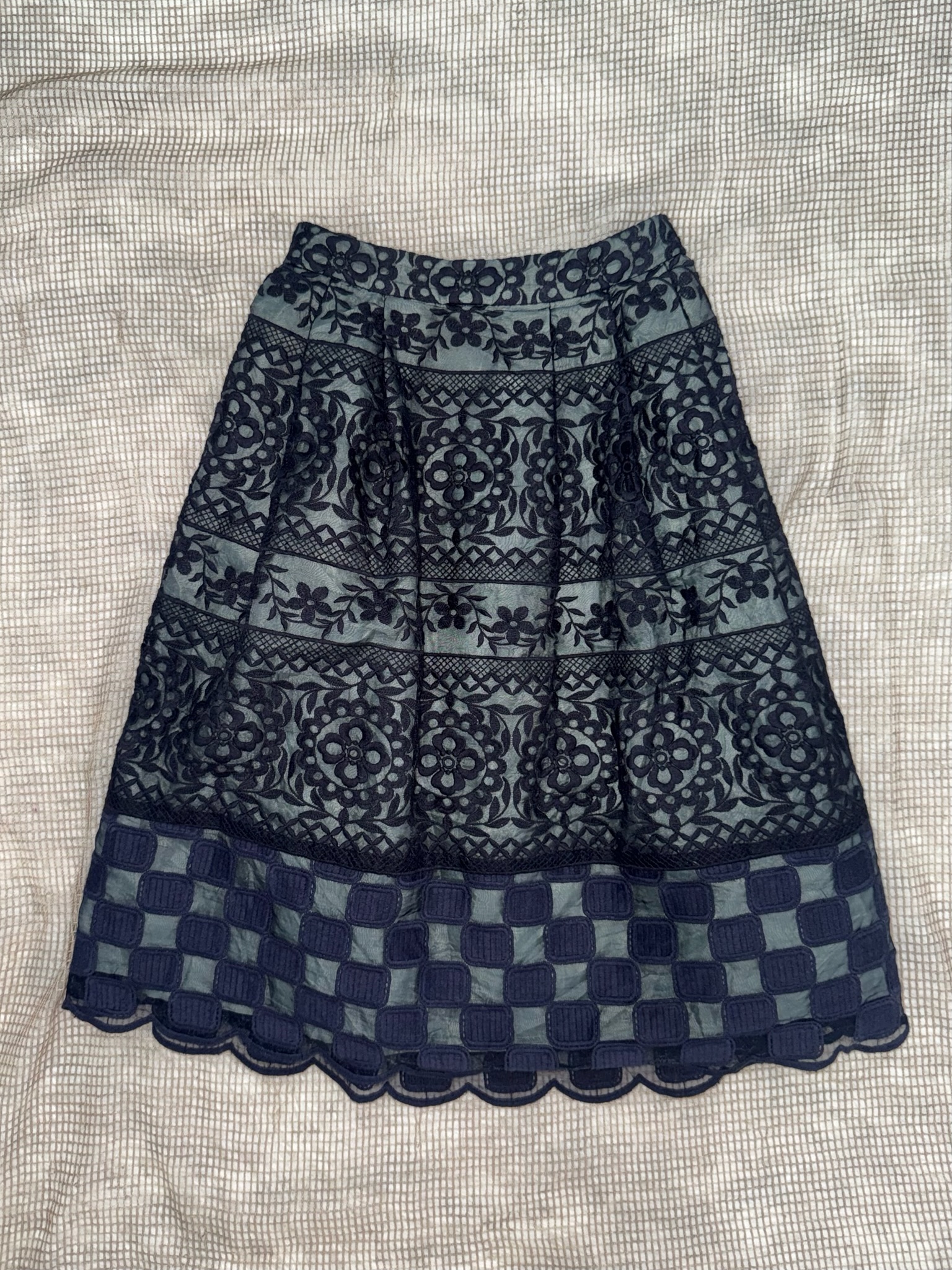Vintage Baroque Sage Green Midi Skirt 