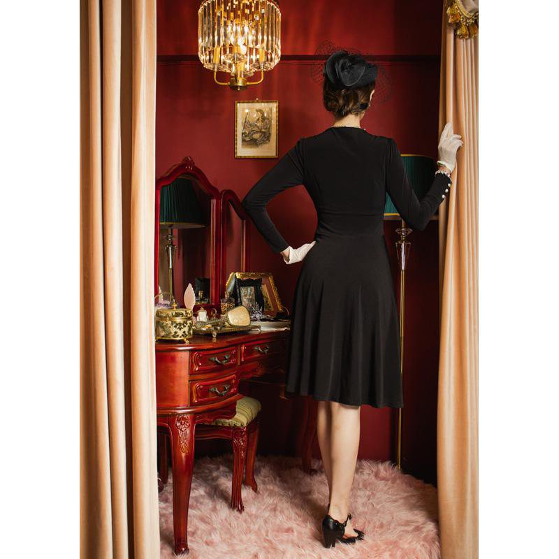 (SOLD OUT) 1950s Inspired Mademoiselle Cocktail Dress - Black x Half Circle Bottom(FM150)