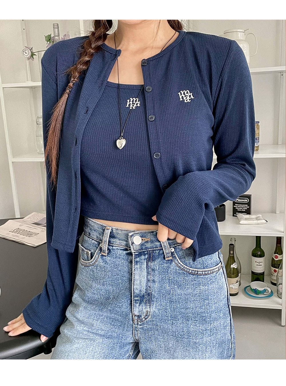 <預訂>🇰🇷MuahMuah Logo slim fit knit cardigan sleeveless Set