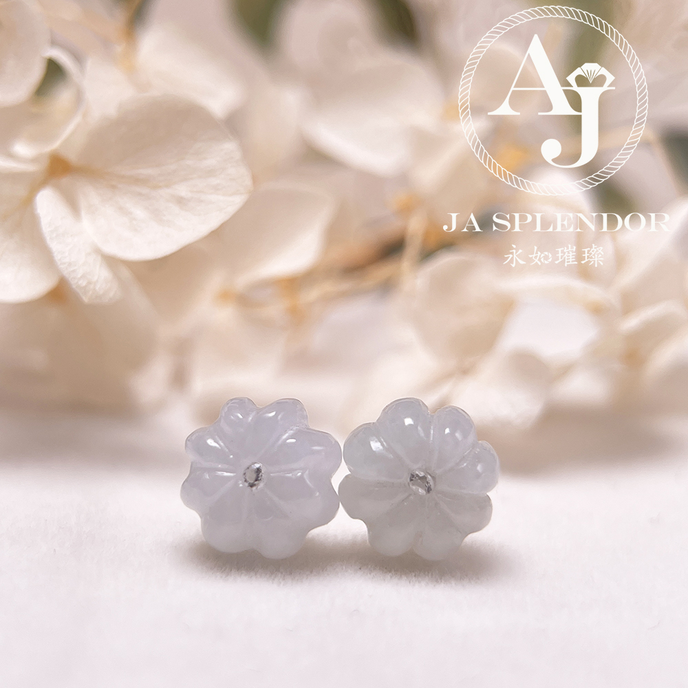 FBG26-H05 天然翡翠A玉 冰花綻放純銀耳釘