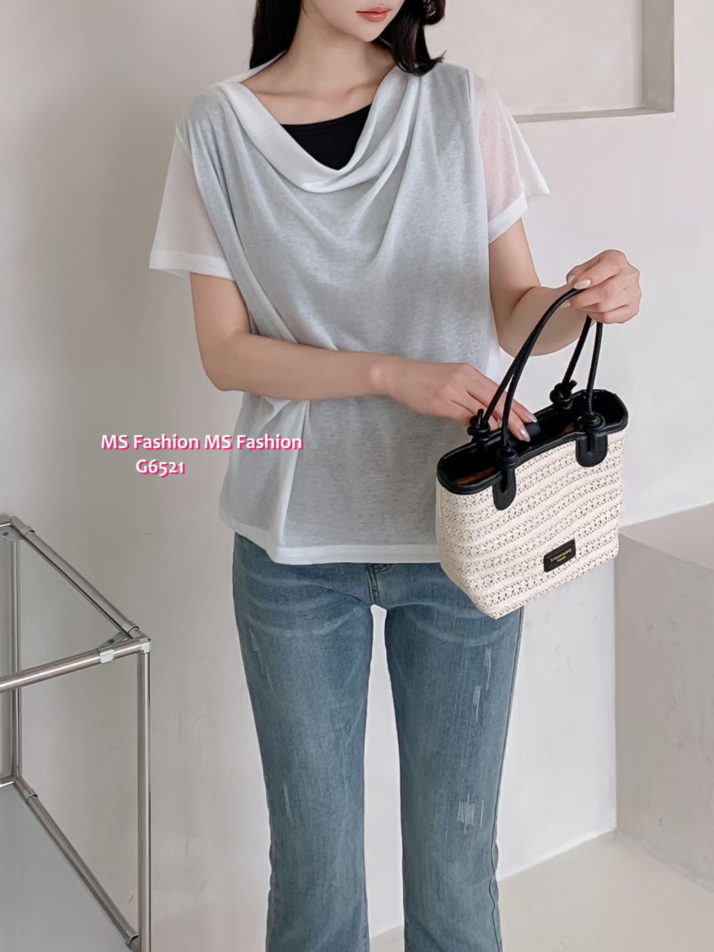 G6521 假兩件打皺top