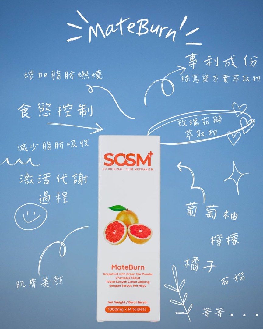 SOSM+🧡Mateburn 瘦身糖（每樽14粒）