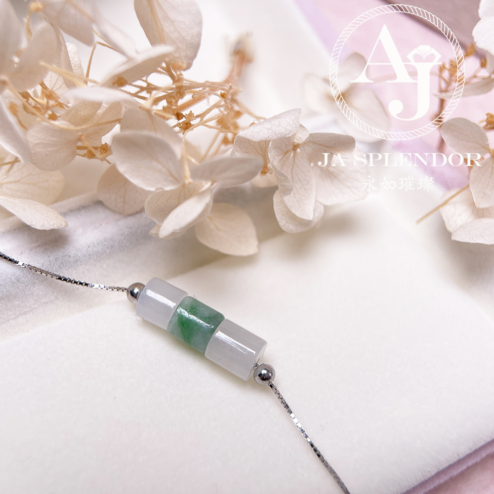 D-04B 天然翡翠A玉 平安幸運純銀手鏈