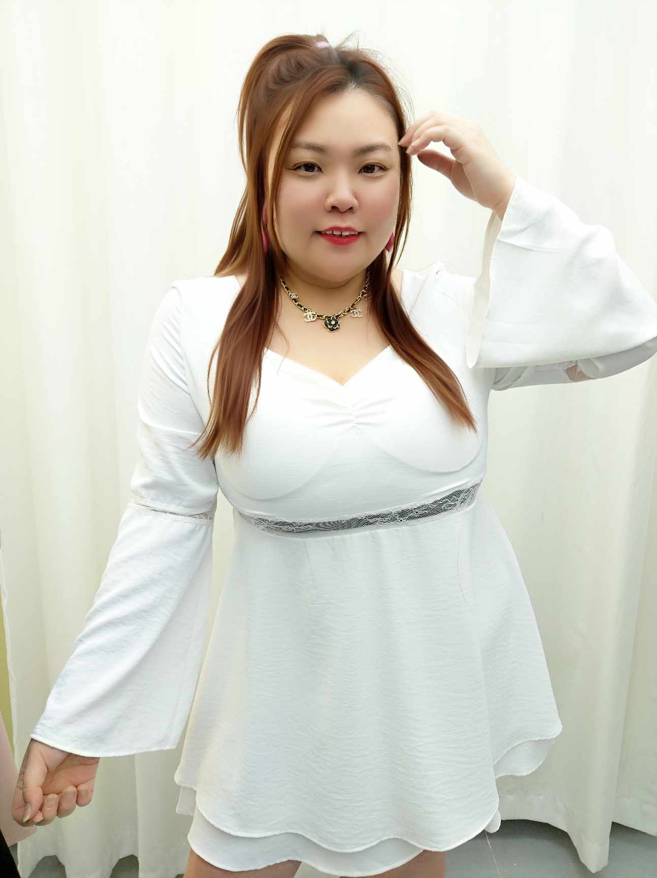 DDA10 8322(B14) 腰间拼蕾丝附垫设计小洋装