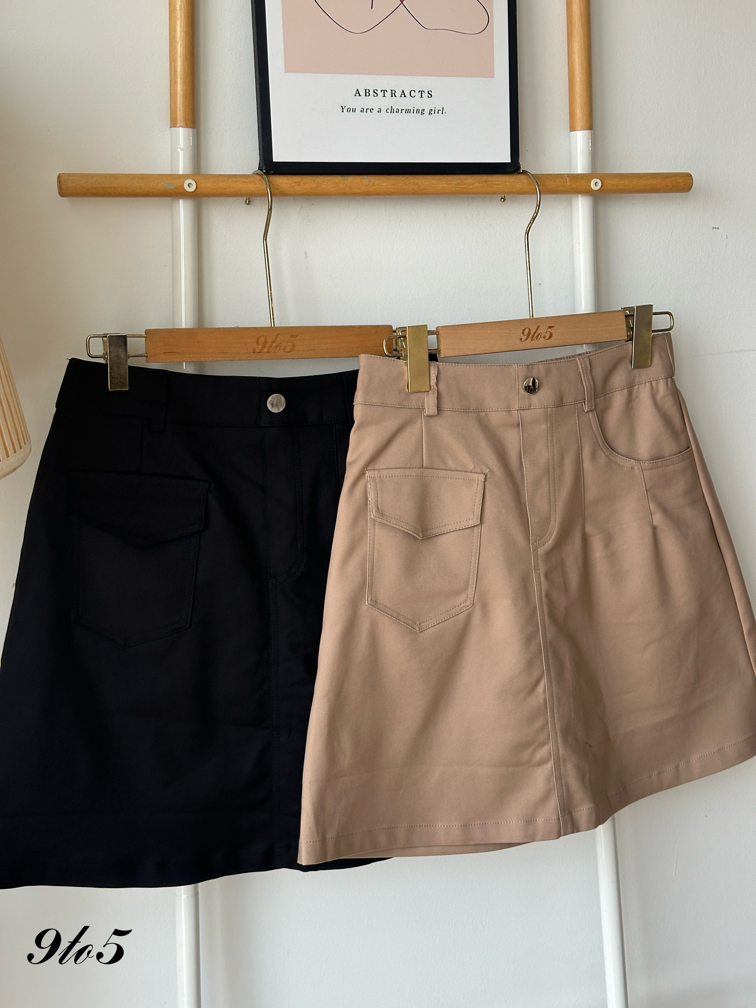 S1853 A Line Short Skirt - Black & Khaki